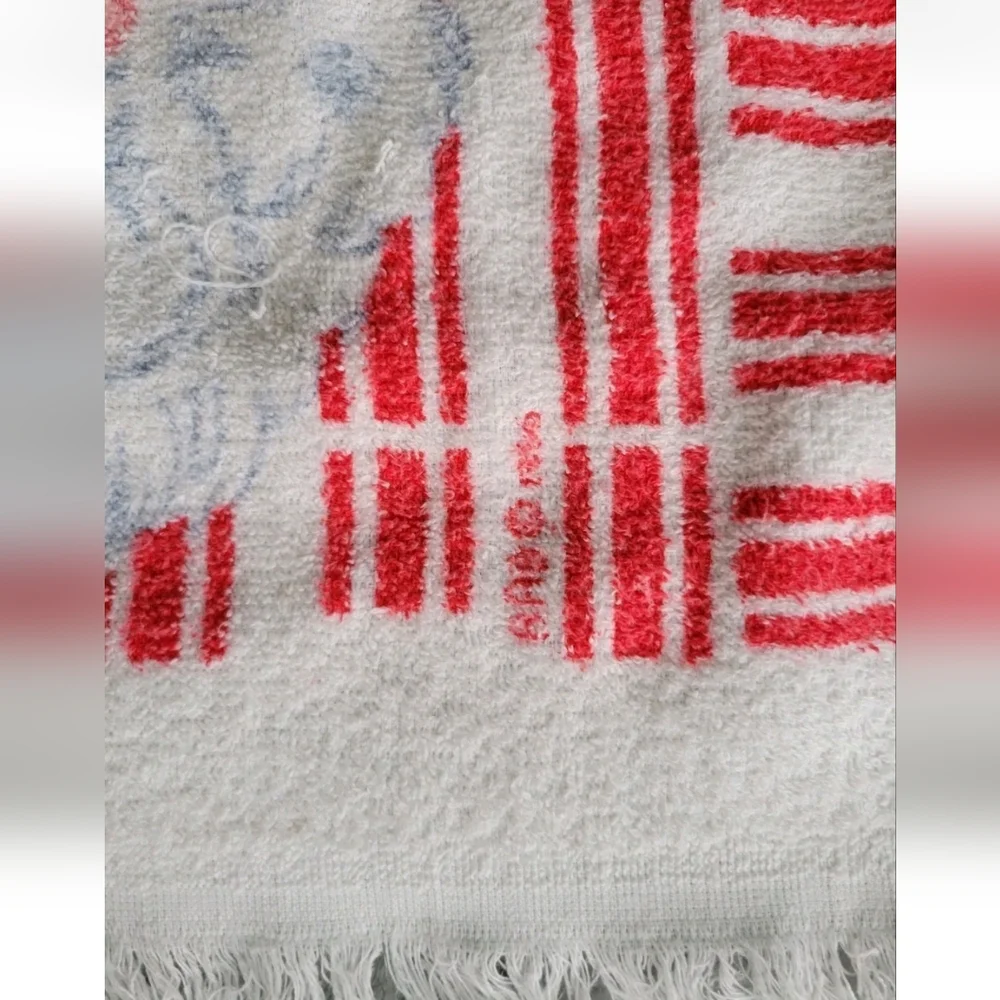 Vintage R.A. Briggs Christmas Bath Hand Towels Set 3 Santa Face Striped Fringe
